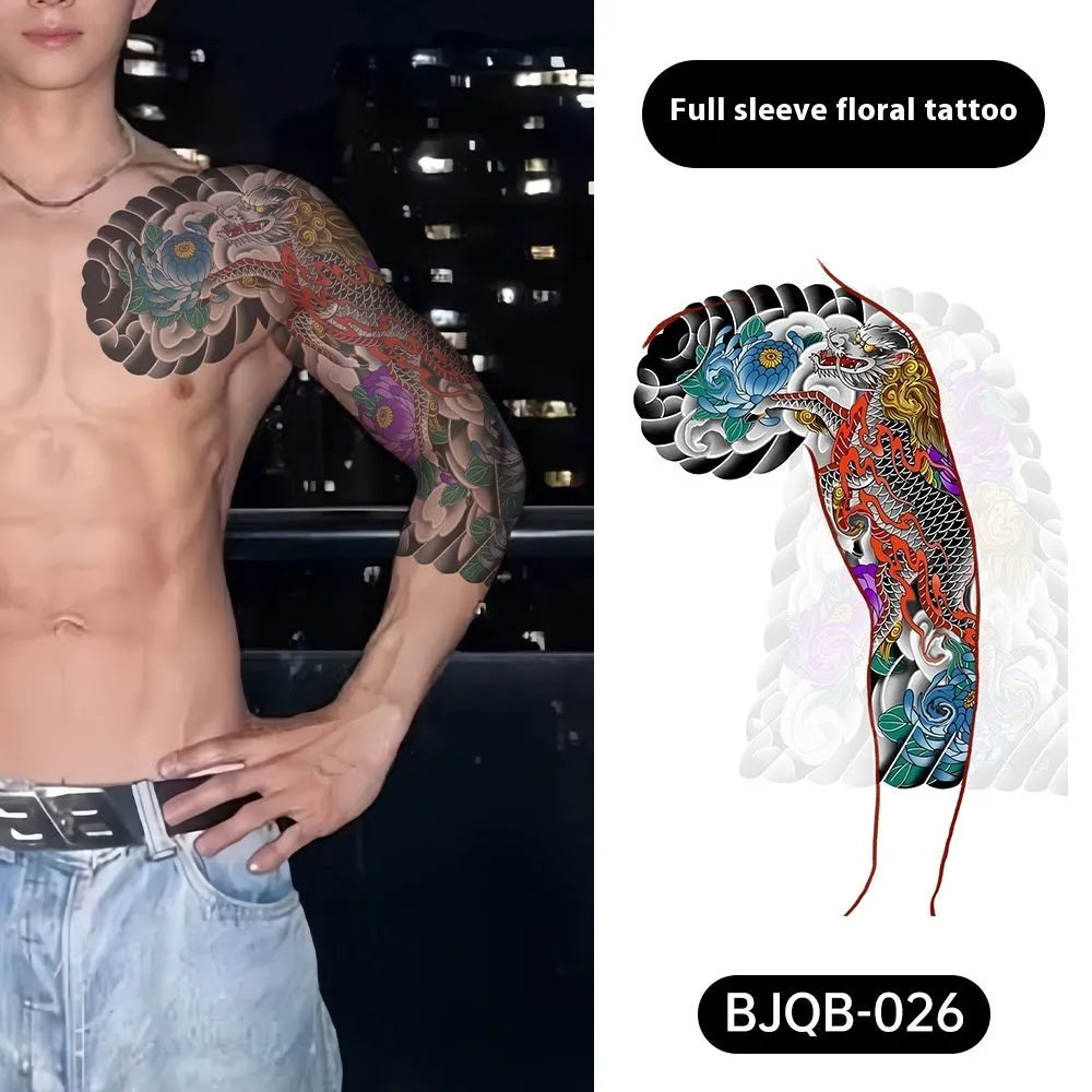 Retro traditional simulation flower arm body sticker sheet, 520mm x 370mm, transfer printing, BJQB pattern options