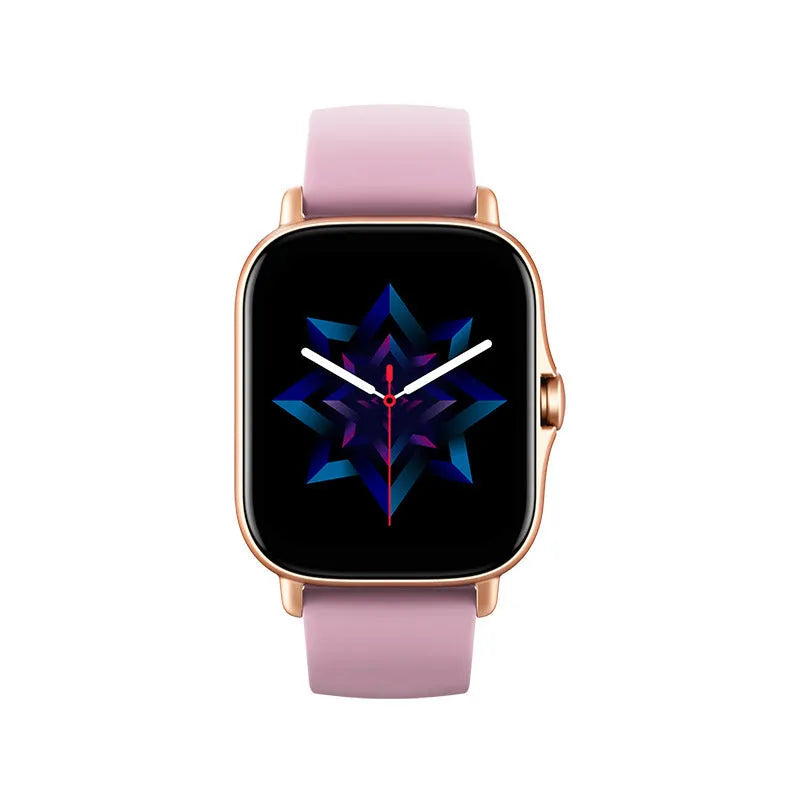 GT20 smartwatch with alloy case and silicone strap on a wrist, displaying heart rate data on its screen.
