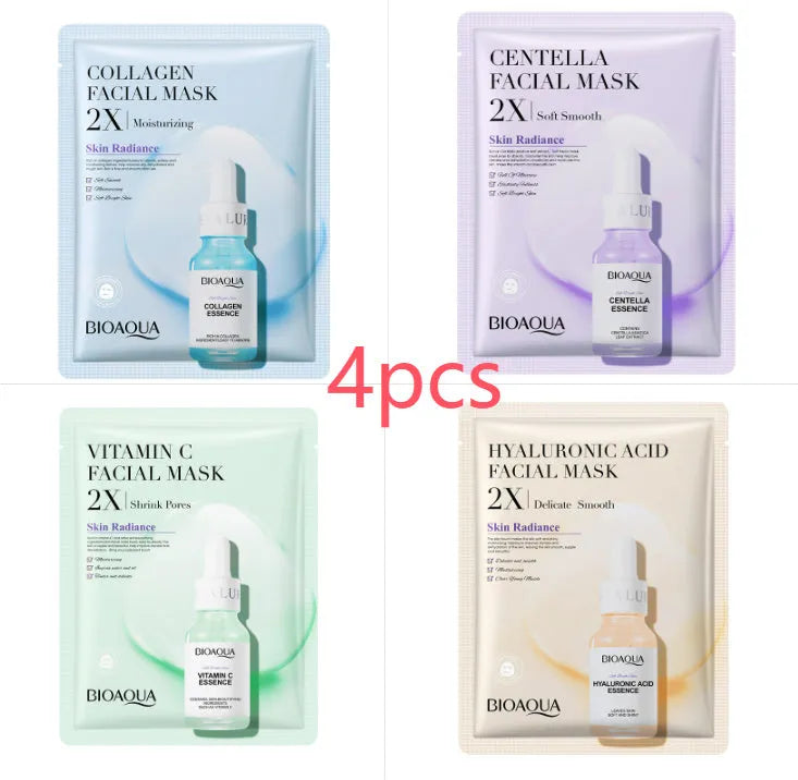 White collagen and hyaluronic acid facial sheet mask in 30g gel format on skin