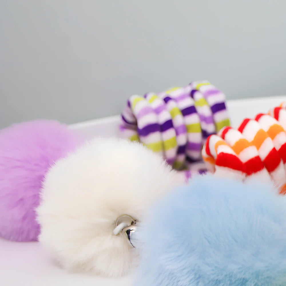 Blue interactive cat hanging toy with 8cm plush ball on 70cm stretch wand to 180cm, sucker base for window play
