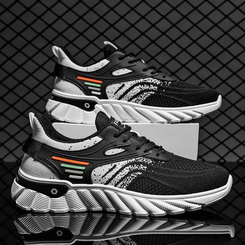 Men's Platform Casual Sports Running Shoes with Mid-Heel Height, Round-Toe Mesh Upper, and Non-Slip Rubber Sole for Breathable Wear in Leisure and Everyday Use, Available in White Blue and Black Colour Options