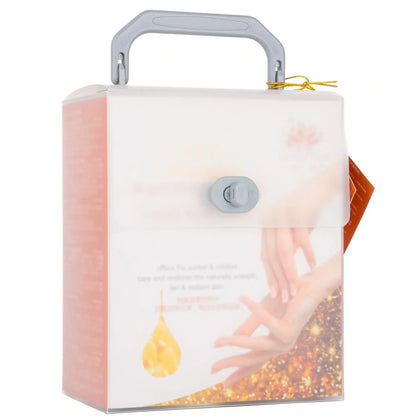 Gold Collagen Hand Care Set with five products totalling 1010g content including cleansing gel, scrub, massage cream, hand mask, hand cream and rose oil