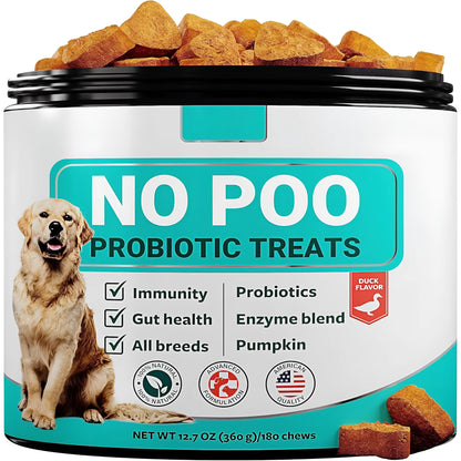 Container of 180 pumpkin-flavour chewable probiotic tablets for dog intestinal health