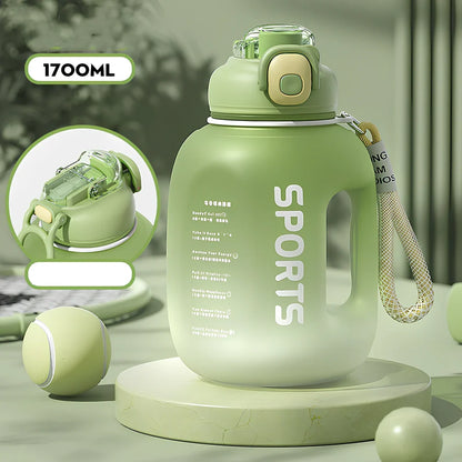 Red 1.7L portable sports water bottle in ton ton barrel shape, 22cm tall with 13.3cm diameter for outdoor fitness use