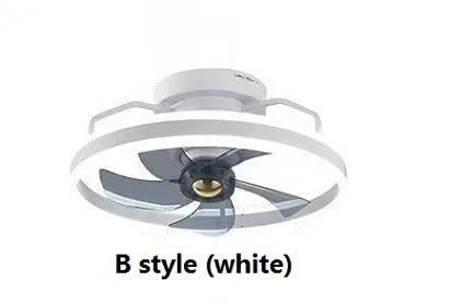 Modern white ceiling fan lamp with integrated light and PC plastic blades.
