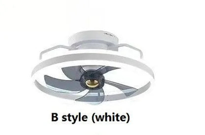 Modern white ceiling fan lamp with integrated light and PC plastic blades.