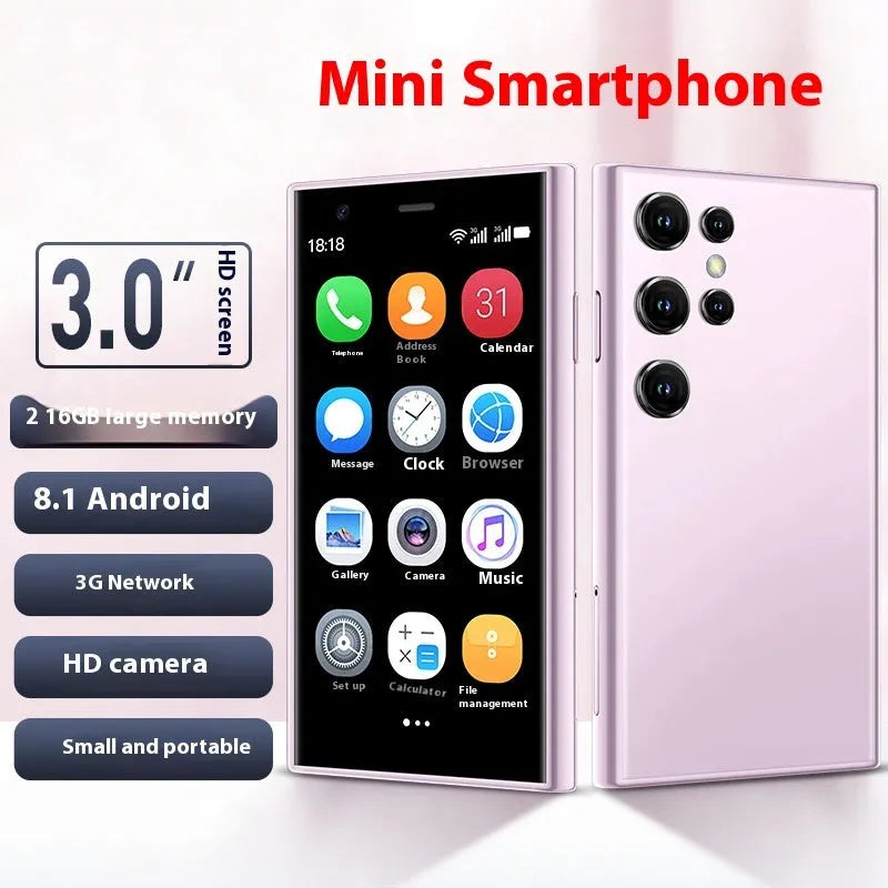 S23PRO XS15 mini Android smartphone in black, green, or pink purple colour.