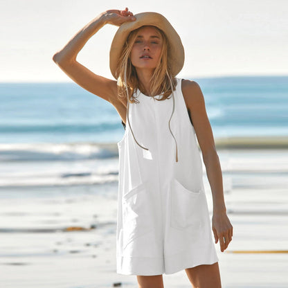 Stylish loose cargo jumpsuit with pockets in various colors, perfect for summer casual and beach wear