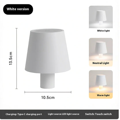 White and black LED wine bottle table lamps with USB charging and dimmable lighting on wooden surface