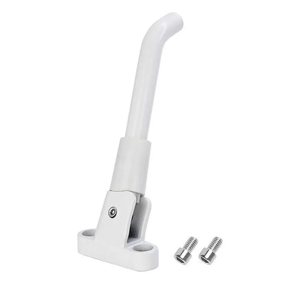 Aluminium electric scooter foot brace accessory in black, white and grey colours with mounting screws