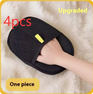 Black pet hair removal gloves with dual-sided silicone brush design for dog cat rabbit grooming