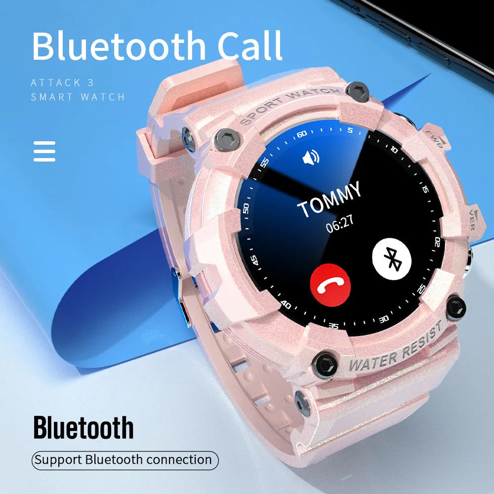 ATTACK 3 IP67 waterproof smartwatch in black with round colour screen on wrist.
