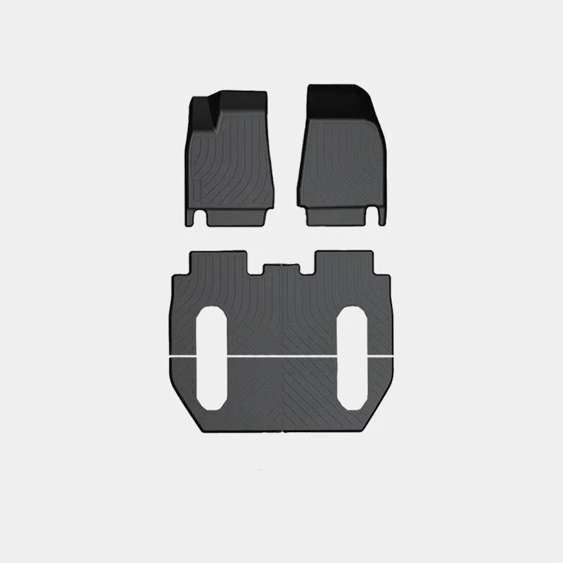 Tesla Model X waterproof car mats set showing front, rear, and tailbox protection for 2016-2023 vehicles