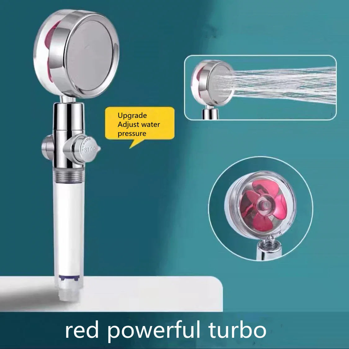 360° Rotating Shower Head with Built-In Fan - Premium ABS Plastic Construction, Water-Saving High-Pressure Spray
