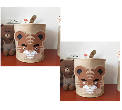 Cartoon elephant felt storage basket, 29cm diameter x 30cm height, lightweight toy organiser in grey with printed design