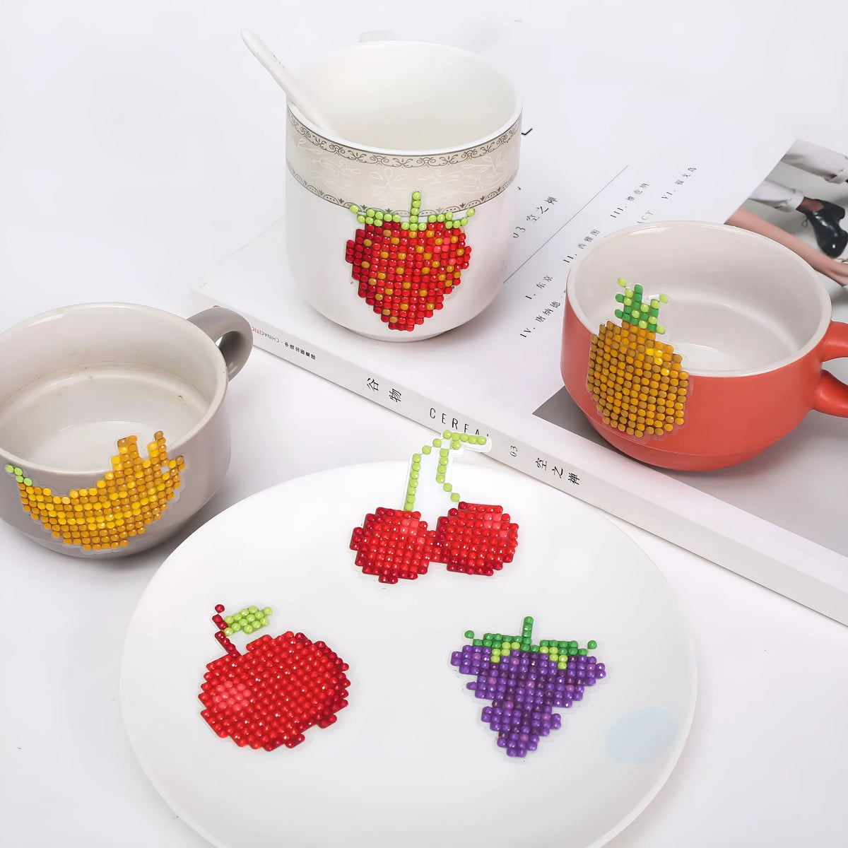 Fruit cartoon diamond painting notepaper set with resin drill bits, 6 x 8cm frameless handmade craft