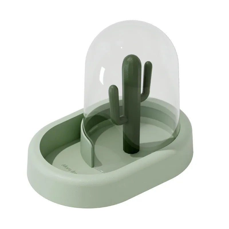 Cactus-shaped automatic hamster feeder with transparent food compartment in mint green colour