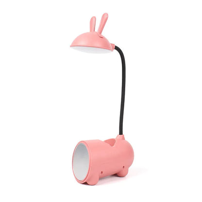 Green desktop table lamp with pen container, measuring 30 cm wide with USB power cable