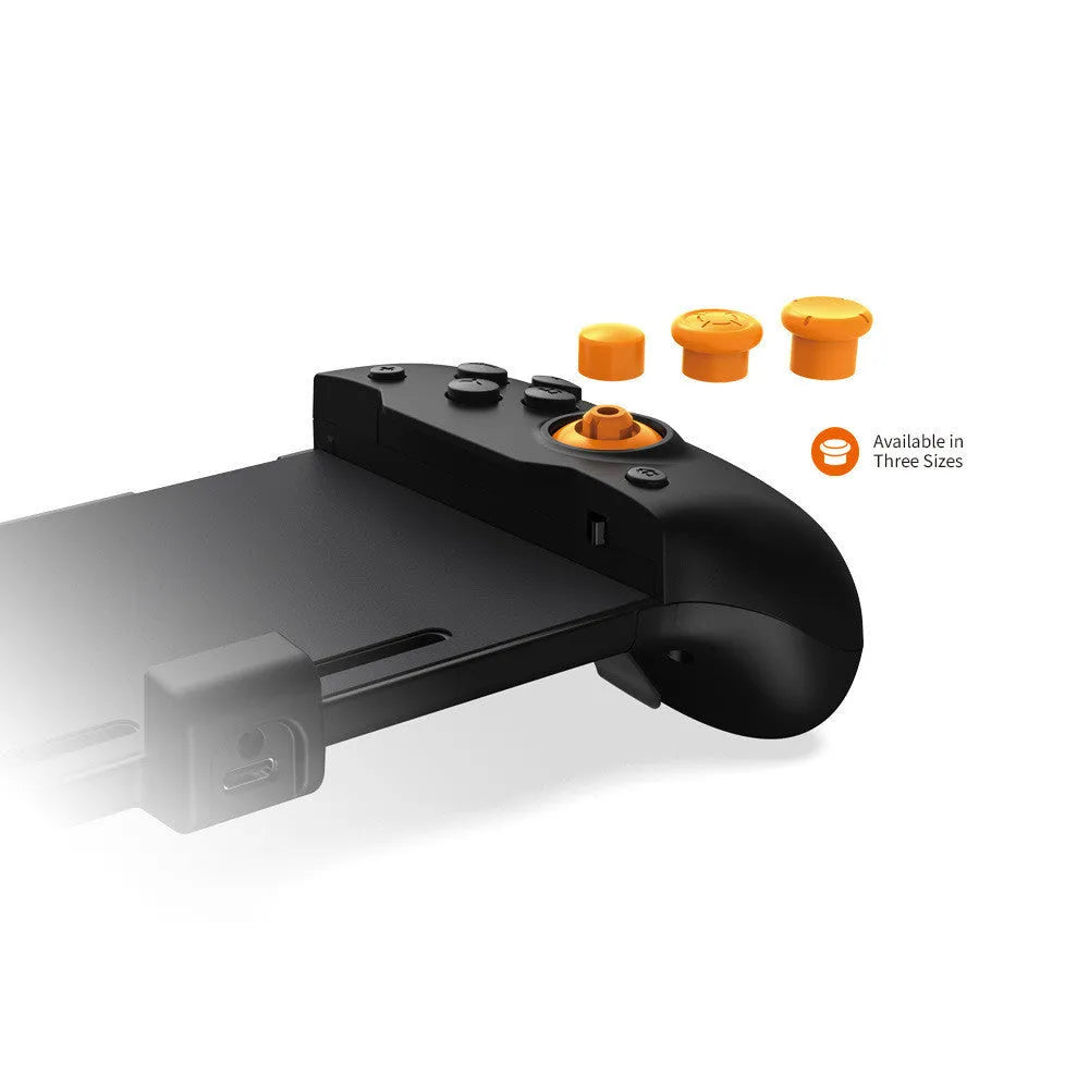 Black and white Nintendo Switch gamepad with console inserted, showing buttons, gyroscope, and Type-C charging port.