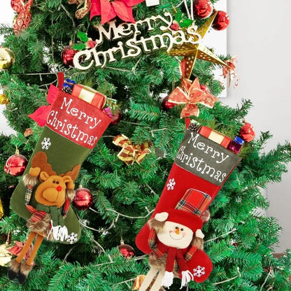 Christmas stockings set with Santa, Snowman, Reindeer designs, 46.5cm long, non-woven fabric