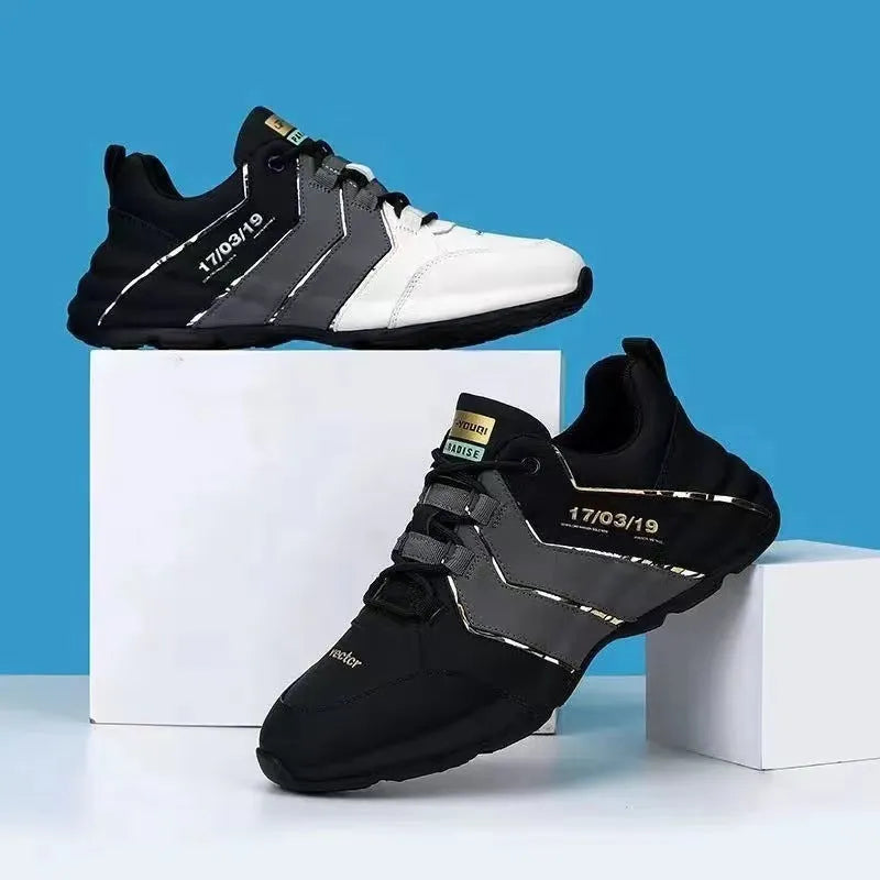 Pair of casual low-top lace-up sneakers with round toe and mesh lining on a plain background.