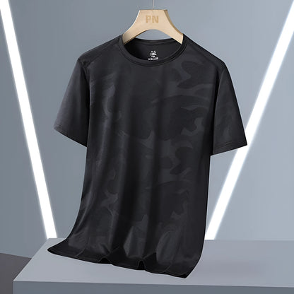 Men's camouflage pattern quick-dry summer top in nylon fabric with round neck and short sleeves