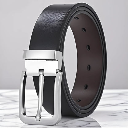 Men's genuine leather belt with an alloy pin buckle showing an embossed water drop pattern.