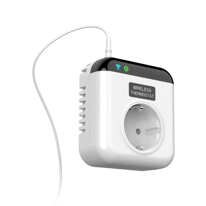 White EU smart socket with two UK outlets featuring remote and voice control