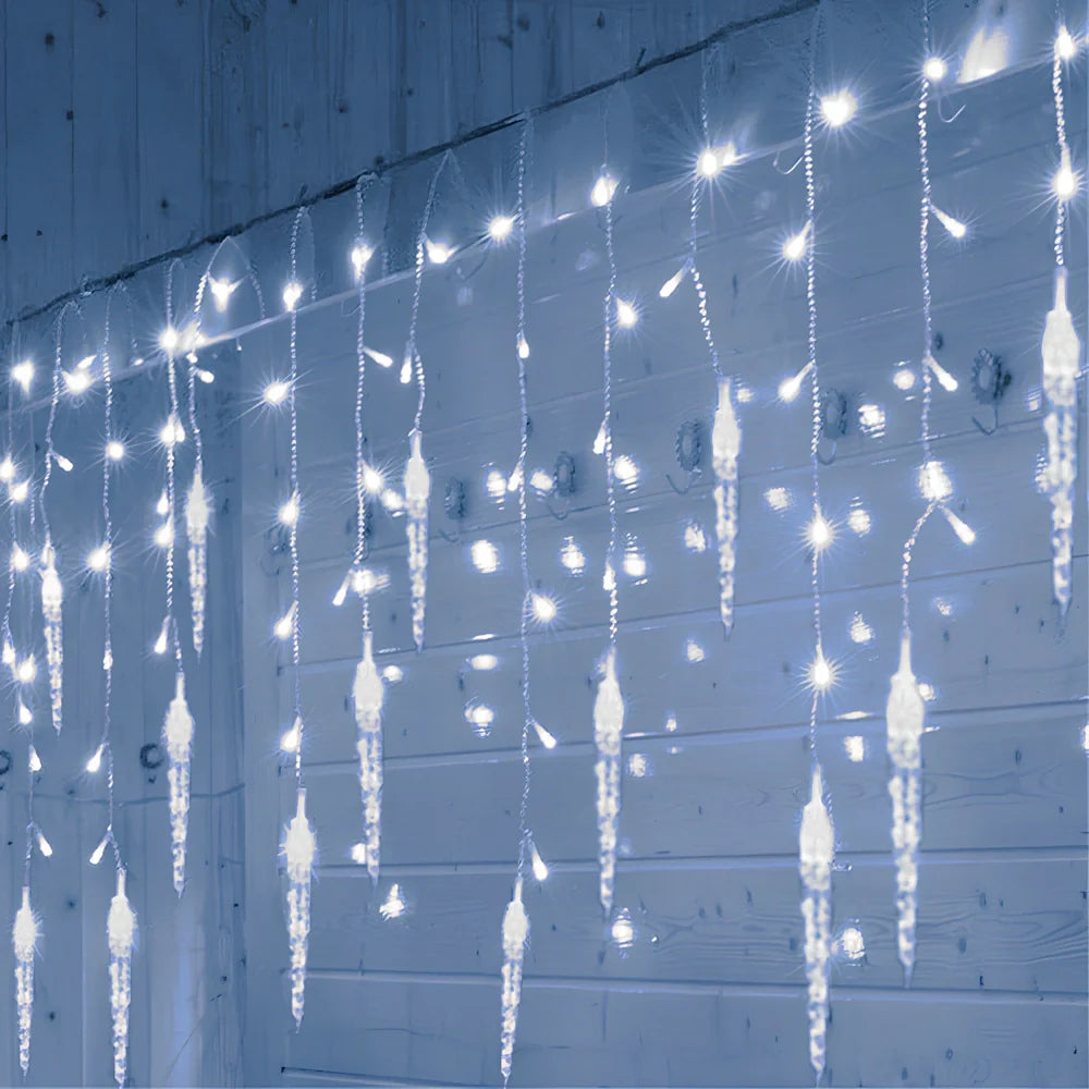 3.5 metre LED icicle light bar with staggered 30cm-50cm hanging lamps and waterproof construction