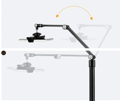 Black aluminium floor stand with USB fill light for mobile phone and tablet live streaming