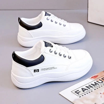 Women's white Korean-style lace-up pumps with cross straps and a 3-5 cm mid-heel on a rubber sole.