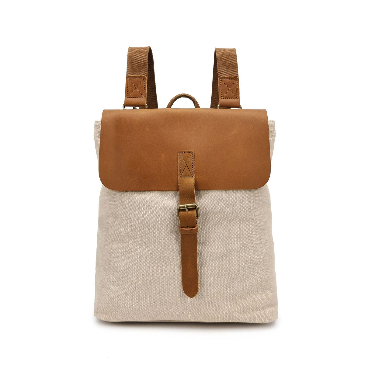 Crazy Horse leather detail casual student backpack in canvas, shown in one of five colour options.