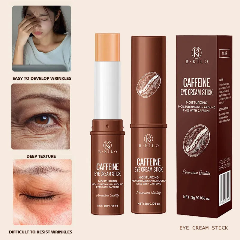 Caffeine eye cream stick in practical applicator format for under-eye fine lines and dark circles