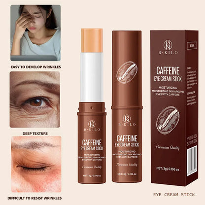 Caffeine eye cream stick in practical applicator format for under-eye fine lines and dark circles