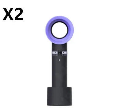 Portable bladeless fan with USB cable and base, showing compact design and bladeless airflow