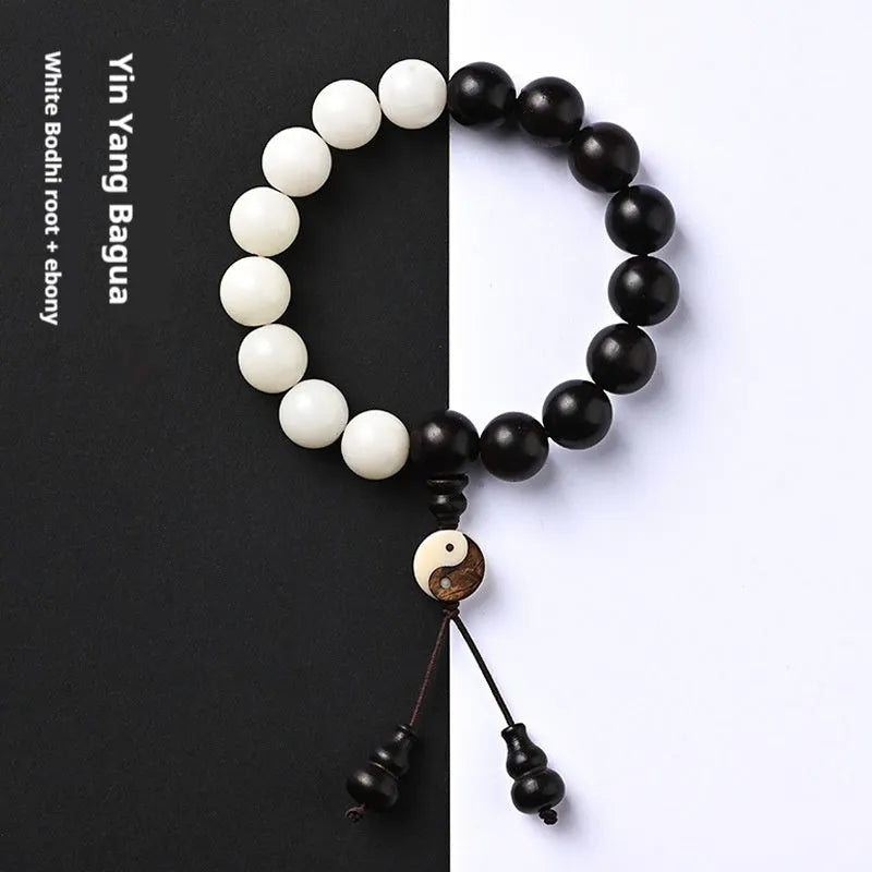 Handcrafted White Corypha Umbraculifera Blackwood bead bracelet with eight-diagram pattern