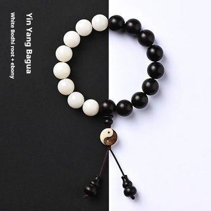Handcrafted White Corypha Umbraculifera Blackwood bead bracelet with eight-diagram pattern