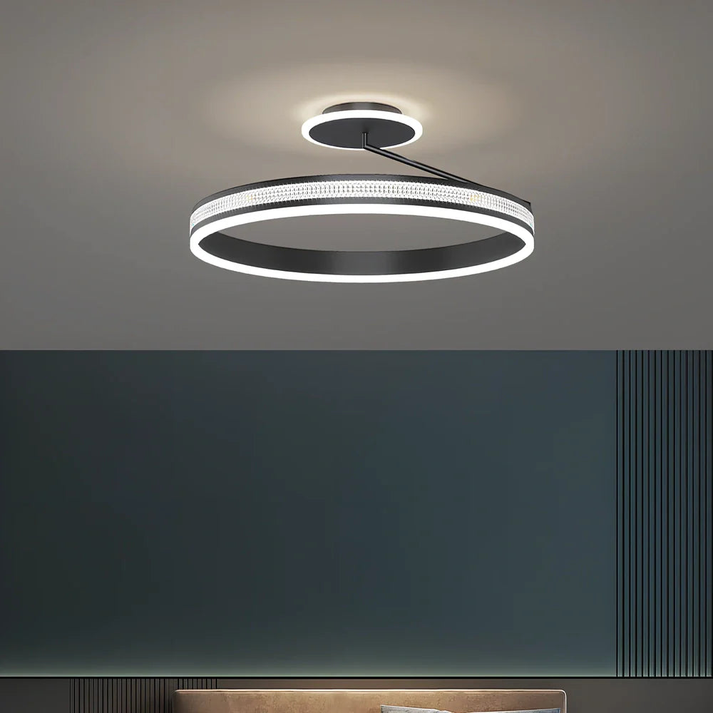 Modern circular ceiling light with iron body and PMMA lampshade in black finish