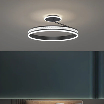 Modern circular ceiling light with iron body and PMMA lampshade in black finish