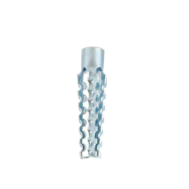 Barbed serrated metal expansion screw anchor for brick and concrete walls in various sizes.