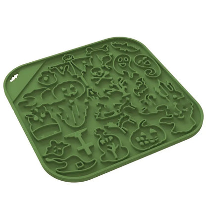 Edible silicone dog slow feeder bowl in multiple geometric shapes with raised interior pattern
