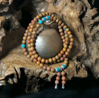Handmade geometric stone bead bracelet with 108 Lvzhu hand-polished beads