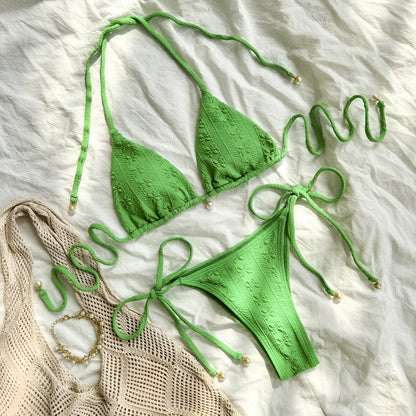 Women's halter lace-up bikini in polyester fabric with briefs style