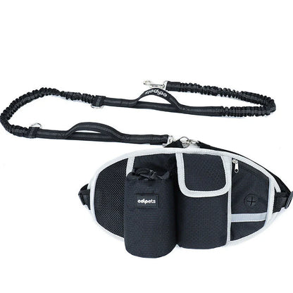 Hands-Free Dog Walking Waist Bag with Adjustable Belt, Drawstring Closure, and Mesh Pockets for Outdoor Adventures