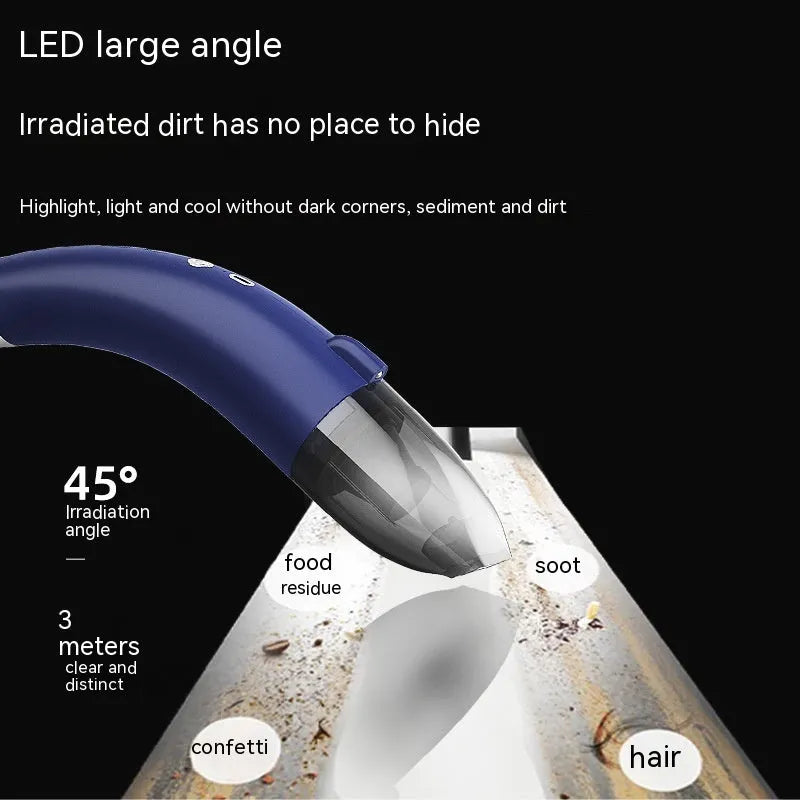 Handheld wireless car vacuum cleaner in black with USB charging cable
