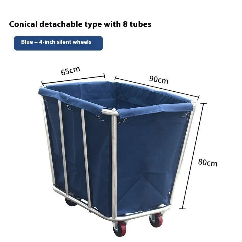Stainless steel hotel linen trolley with multiple tubes for housekeeping linen transport