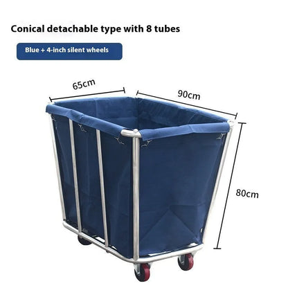 Stainless steel hotel linen trolley with multiple tubes for housekeeping linen transport
