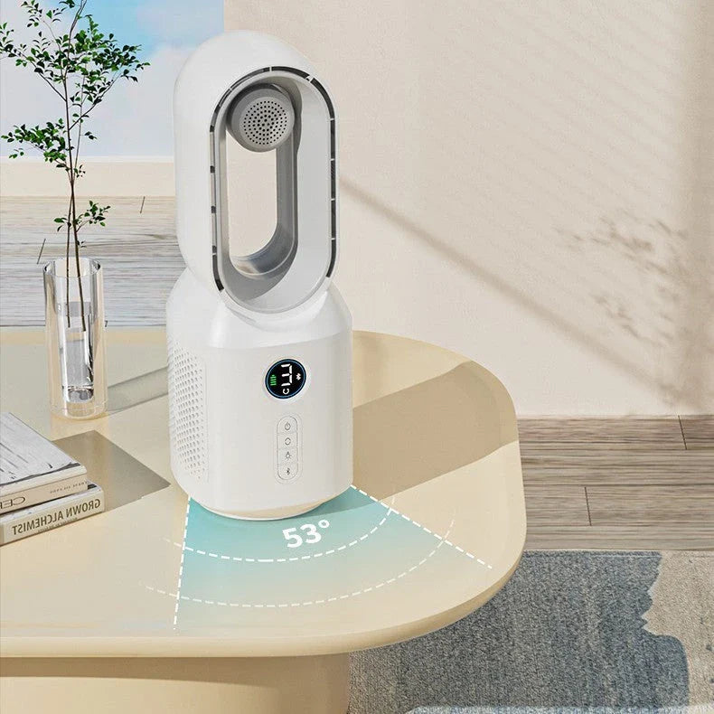 Multifunctional bladeless fan with Bluetooth speaker and LED night light for home decor and cooling comfort