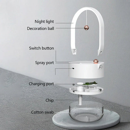 Compact portable USB powered humidifier with mood lighting for home and office use
