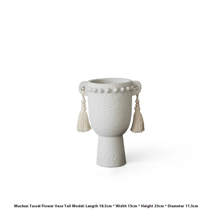 Ceramic Binaural Tassel Flower design succulent pot in Silent Wind style, showing high and low model variants.
